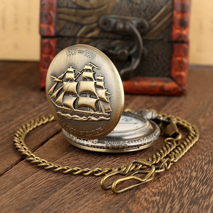 Steampunk U.S.S Constitution 1797-1997 Quartz Pocket Watch