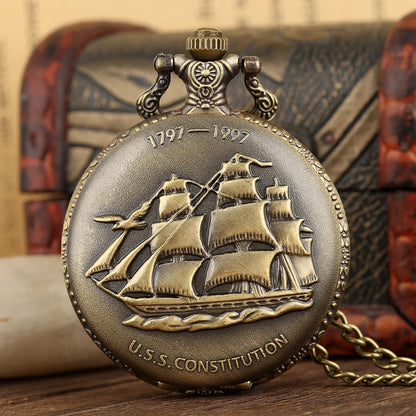 Steampunk U.S.S Constitution 1797-1997 Quartz Pocket Watch