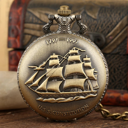 Steampunk U.S.S Constitution 1797-1997 Quartz Pocket Watch